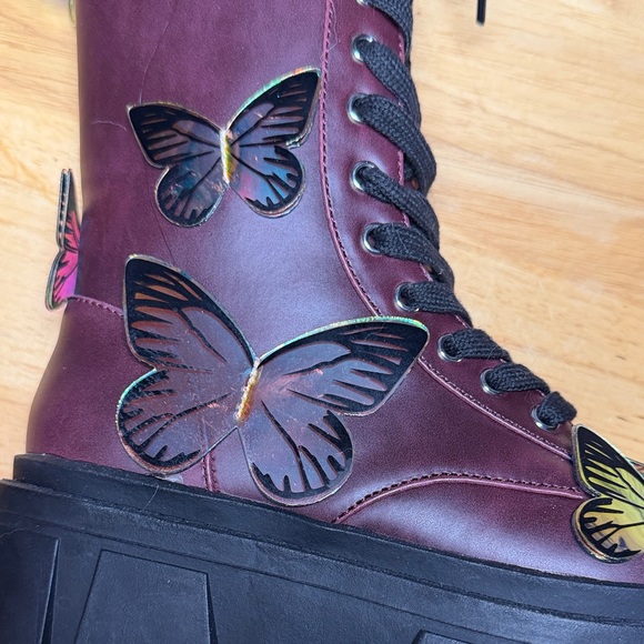 Dolls Kill/Current Mood  Burgundy Butterfly Lace-Up Boots size 5 in Women’s - Picture 4 of 9